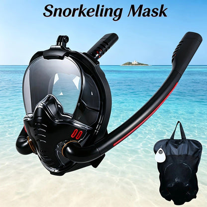 Adult Full Face Snorkel Mask Dual Tube 180° Panoramic Anti-Fog, Unisex Snorkelling Gear for Outdoor Water Sports L/XL. white+blue