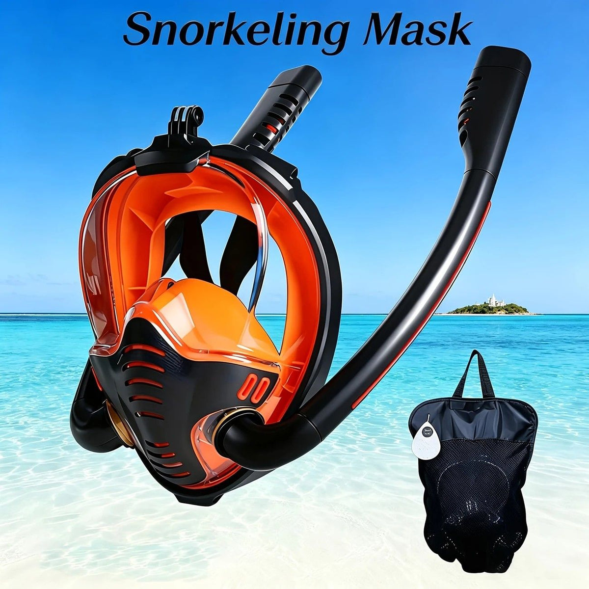Adult Full Face Snorkel Mask Dual Tube 180° Panoramic Anti-Fog, Unisex Snorkelling Gear for Outdoor Water Sports L/XL. orange