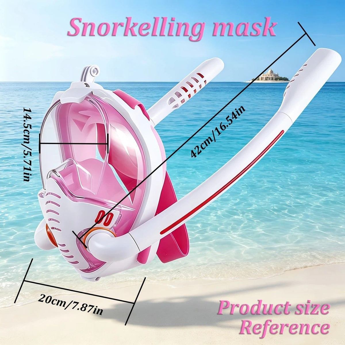 Adult Full Face Snorkel Mask Dual Tube 180° Panoramic Anti-Fog, Unisex Snorkelling Gear for Outdoor Water Sports L/XL. orange