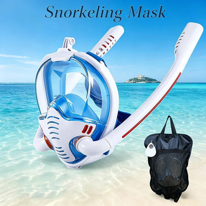 Adult Full Face Snorkel Mask Dual Tube 180° Panoramic Anti-Fog, Unisex Snorkelling Gear for Outdoor Water Sports L/XL. green