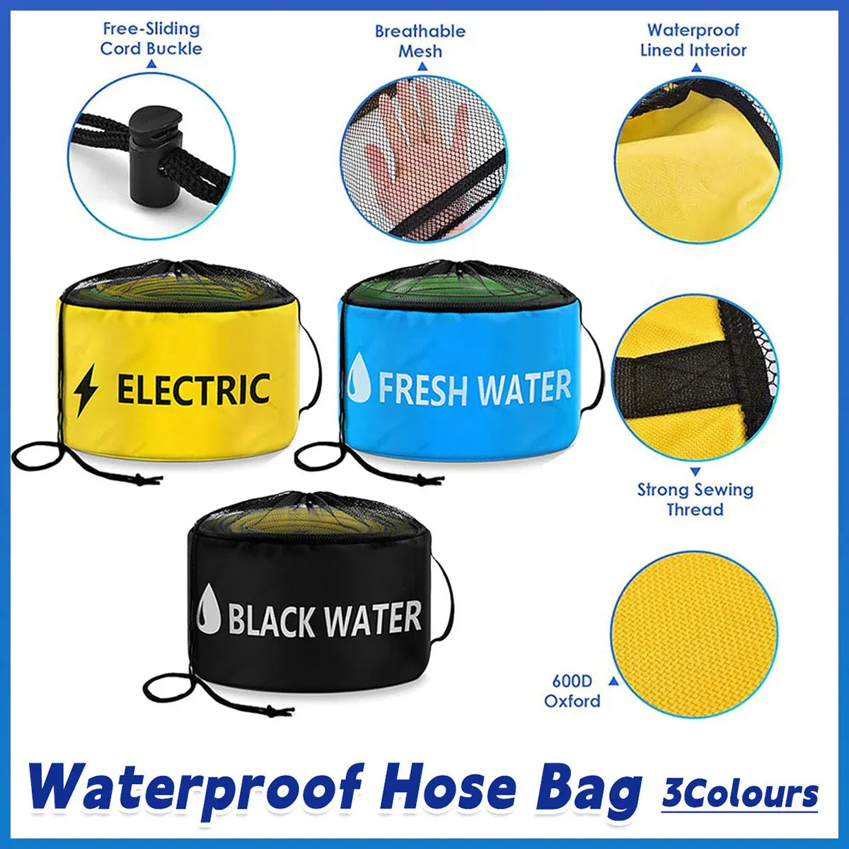 Hose Storage Bag Caravan Camping RV Cable Water Hose Electrical Cords Organizer - Yellow