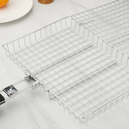 Barbecue Grilling Basket Portable Folding Stainless Steel Grill BBQ Food Holders
