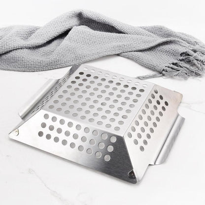 8 Inch Stainless Steel BBQ Grill Tray Perforated Pan Outdoor Barbecue Basket