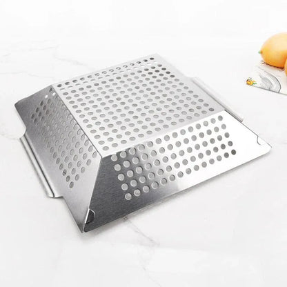 8 Inch Stainless Steel BBQ Grill Tray Perforated Pan Outdoor Barbecue Basket