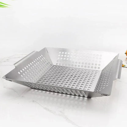 8 Inch Stainless Steel BBQ Grill Tray Perforated Pan Outdoor Barbecue Basket
