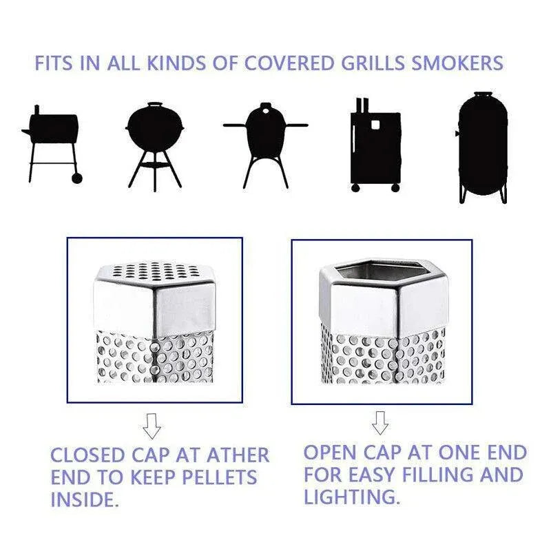 Hexagon Bbq Smoker Tube Stainless Steel Grill Accessory Smoking Box Long Lasting - 6Inch