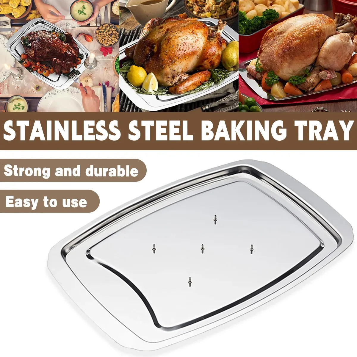 Stainless Steel Grill Plate Meat Roasting Tray with Spikes Barbecue Rack Tool