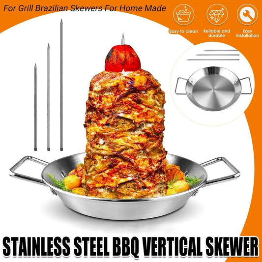 Stainless Steel BBQ Rotisserie Pan Kit Accessories with 3 Removable Iron Skewers