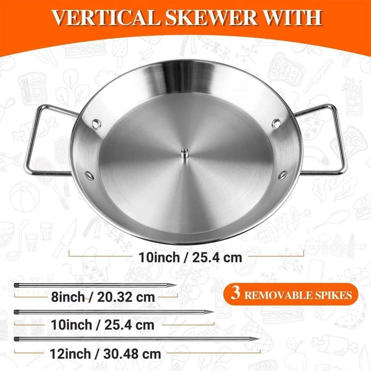 Stainless Steel BBQ Rotisserie Pan Kit Accessories with 3 Removable Iron Skewers