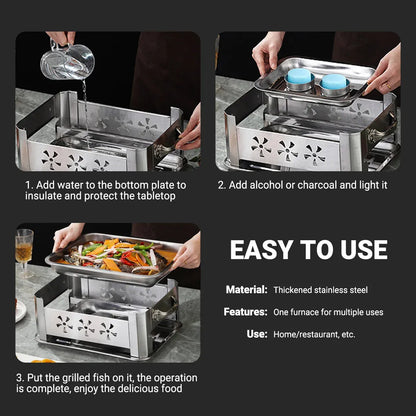 Stainless Steel Fish Grill Barbecue Pan with Dual Fuel Heating Trays