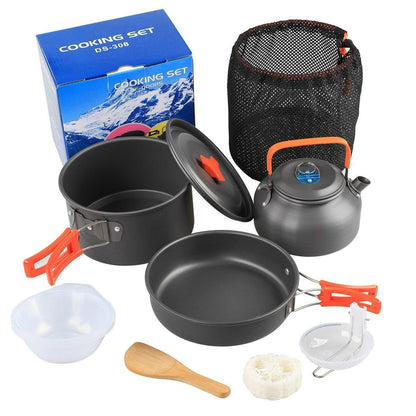 Lightweight Camping Cookware Set Outdoor Cooking Gear 3 Piece Travel Cook Set - Orange