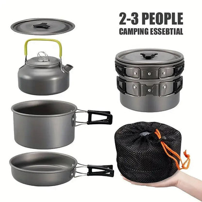 Lightweight Camping Cookware Set Outdoor Cooking Gear 3 Piece Travel Cook Set - Orange
