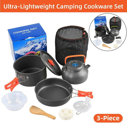 Lightweight Camping Cookware Set Outdoor Cooking Gear 3 Piece Travel Cook Set - Orange