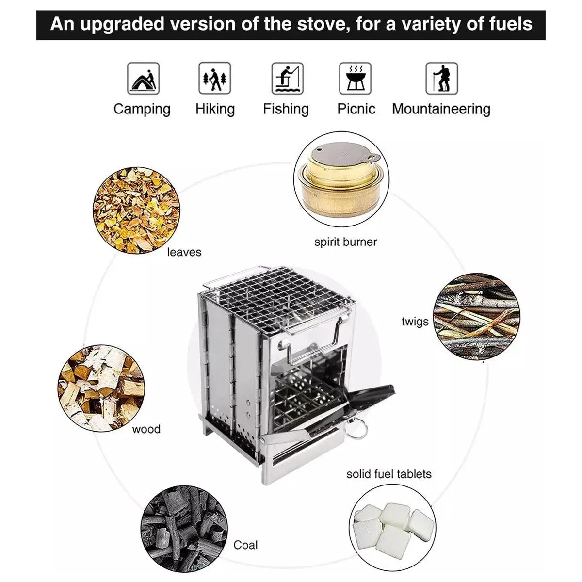 Square Wood Stove Mini Folding Grill Outdoor Camping Portable BBQ Cooking Rack