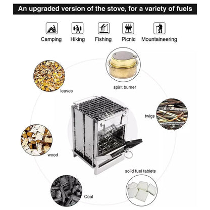 Square Wood Stove Mini Folding Grill Outdoor Camping Portable BBQ Cooking Rack