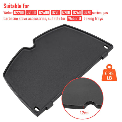 Cast Iron BBQ Half Griddle Plate Replacement Part For Weber Q models Q200 Q220 Q240 Q260 Q2000 Q2200 Q2400 Series Grills Non-stick Cooking 38.5x27cm