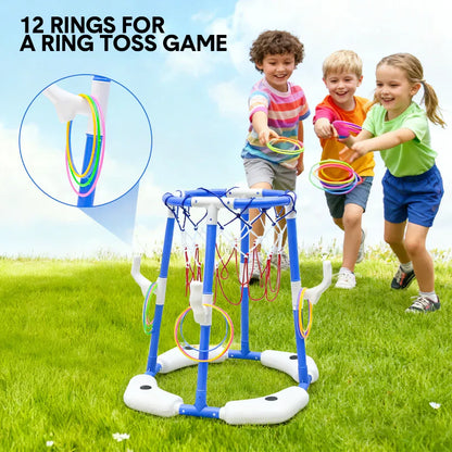 Pool Basketball Hoop Set Floating Swimming Pool Toys Inflatable Poolside Game with 4 Balls 12 Circles and Pump Fun Water Sport Toy for Kids and Adults