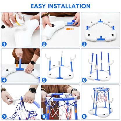Pool Basketball Hoop Set Floating Swimming Pool Toys Inflatable Poolside Game with 4 Balls 12 Circles and Pump Fun Water Sport Toy for Kids and Adults