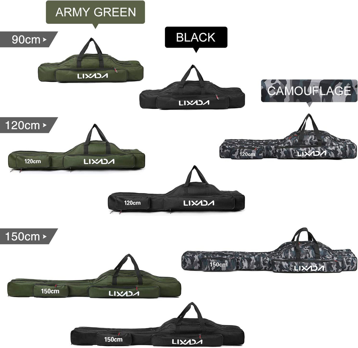 Fishing Rod Bag, 3 Layers Fishing Pole Bag Portable Folding Rod Carry Case Fishing Reel Fishing Tackle Storage Bags,Fishing Rod Carry Case, 120Cm/150Cm