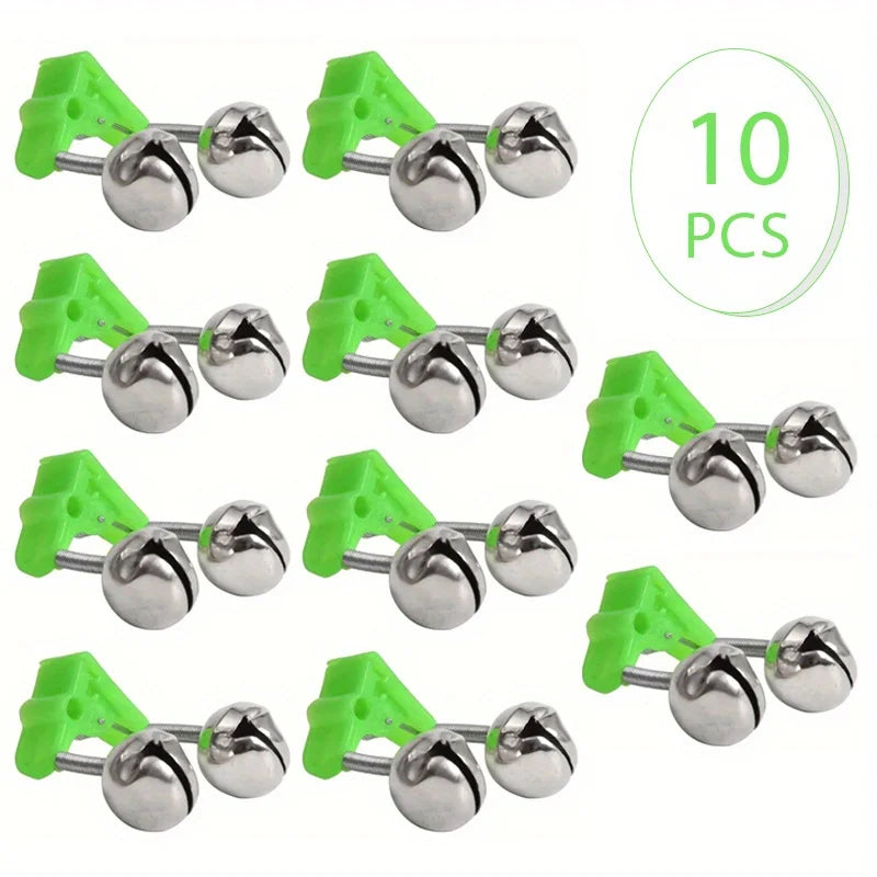 10/50Pcs Fishing Alarm Bells, Clip Bite Alert Fishing Rod Bell Plastic Fishing Rod Clips with Dual Alert Bells Fishing Tackle