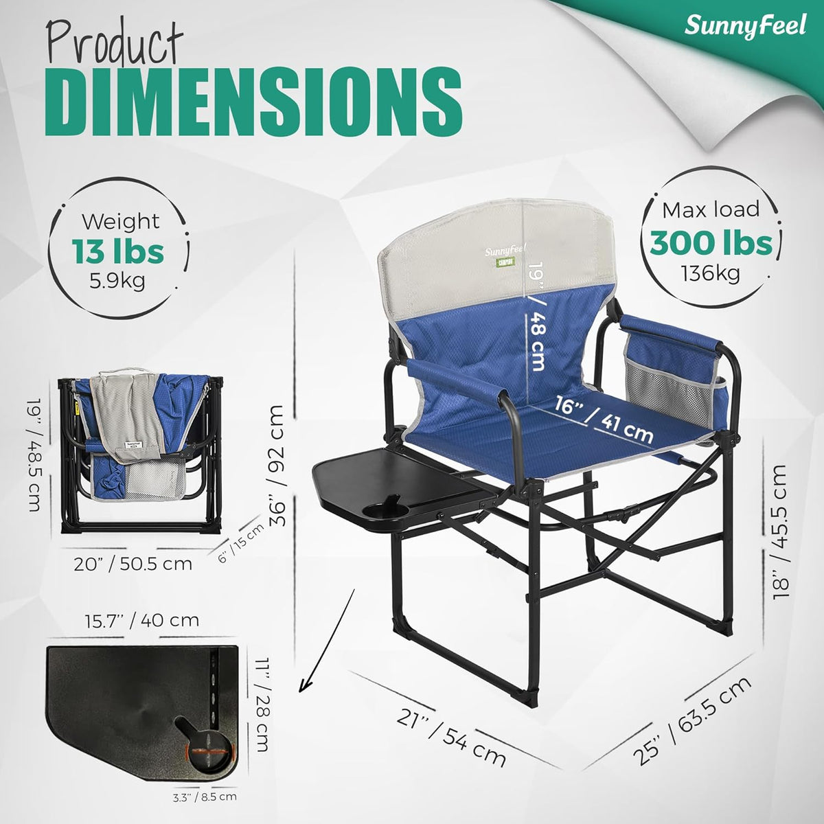 Camping Directors Chair, Heavy Duty,Oversized Portable Folding Chair with Side Table, Pocket for Beach, Fishing,Trip,Picnic,Lawn,Concert Outdoor Foldable Camp Chairs