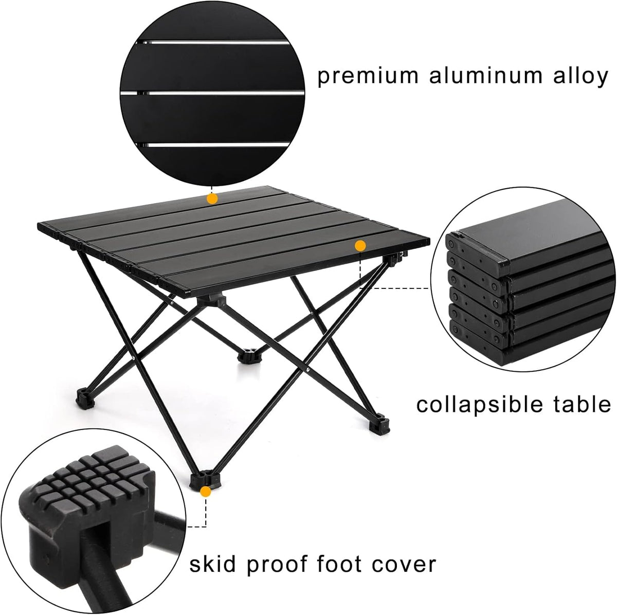 Portable Camping Table, Folding Small Camp Table with Travel Bag, Outdoor Lightweight Foldable Table for Beach, Outdoor Cooking, Hiking, Travel, Picnic, Camping Gear (Black)