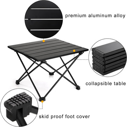 Portable Camping Table, Folding Small Camp Table with Travel Bag, Outdoor Lightweight Foldable Table for Beach, Outdoor Cooking, Hiking, Travel, Picnic, Camping Gear (Black)