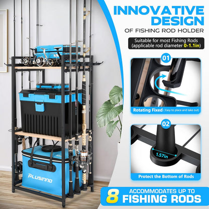 Fishing Rod Holders, Fishing Pole Holders for Garage, Fishing Rod Rack, 3 Tier Fishing Gear Tackle Box Storage for Garage Organization, Fishing Gifts for Men