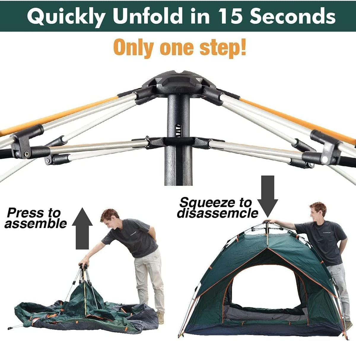 Camping Tent 3-4 Persons,  Pop up Tents Removable Instant Tent 2 Door Breathable Waterproof UV Protection, Family Dome Tent for Family Outdoor Sports Travel Picnic with Carrying Bag