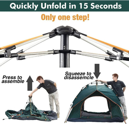 Camping Tent 3-4 Persons,  Pop up Tents Removable Instant Tent 2 Door Breathable Waterproof UV Protection, Family Dome Tent for Family Outdoor Sports Travel Picnic with Carrying Bag