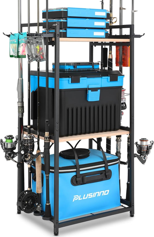 Fishing Rod Holders, Fishing Pole Holders for Garage, Fishing Rod Rack, 3 Tier Fishing Gear Tackle Box Storage for Garage Organization, Fishing Gifts for Men