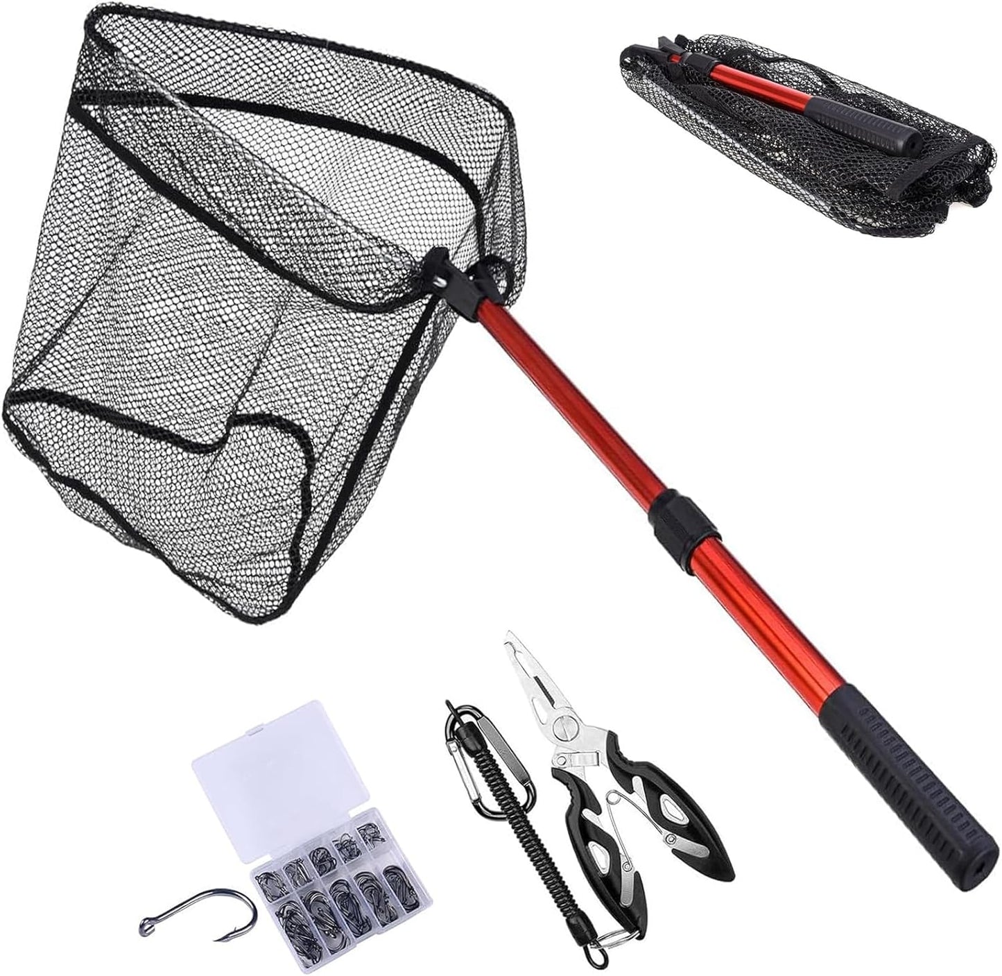 Fishing Net,Foldable Fishing Landing Net with Pliers and 100 Hooks