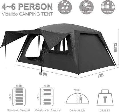 4-6 Person /8-10 Person Camping Tent with 3 Door 2 Room Large Family Cabin Tents, Double Layer Waterproof Portable Glamping Tent, Big Tents for Outdoor Camping Hiking and Backpacking