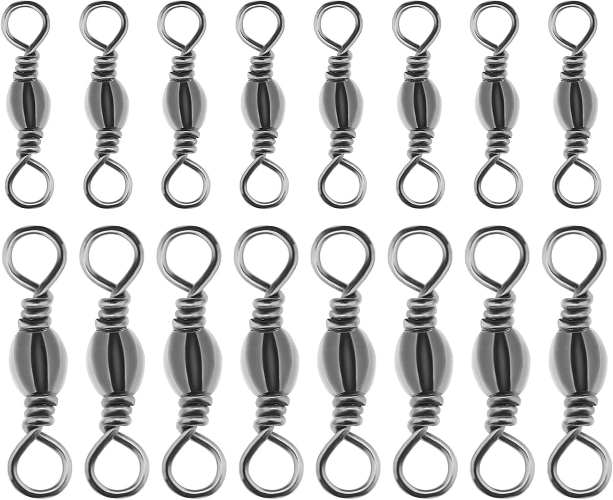 300Pcs 8# Fishing Rolling Swivel 10# Fishing Swivels Barrel Metal Fishing Tackle Line Connector Fishing Accessories for Saltwater Freshwater