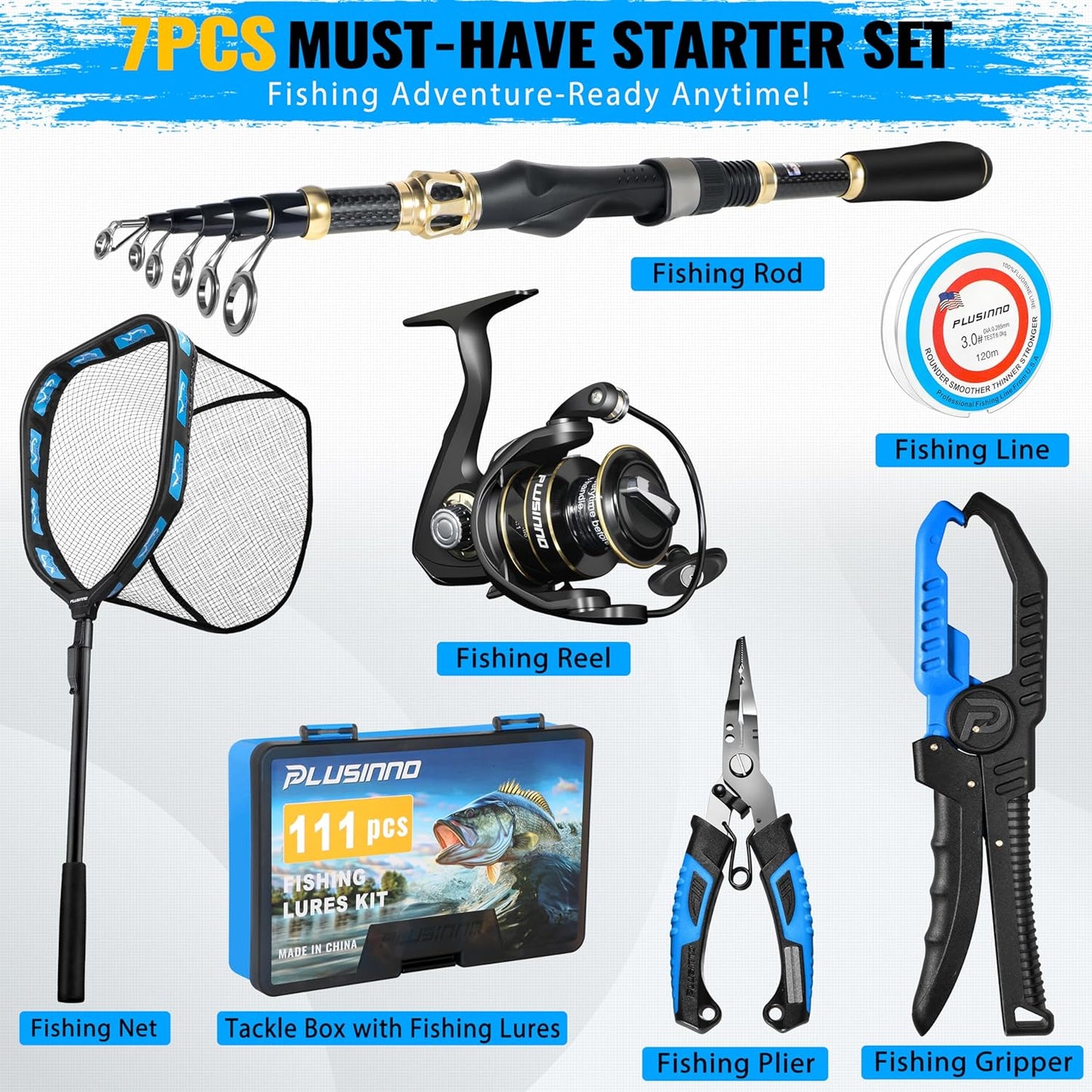 Fishing Gear,Full Fishing Kit Include Fishing Rod and Reel Combo, Tackle Box with Fishing Lures, Fishing Accessories, Fishing Pliers,Fishing Gifts for Men with Fishing Tool Kit
