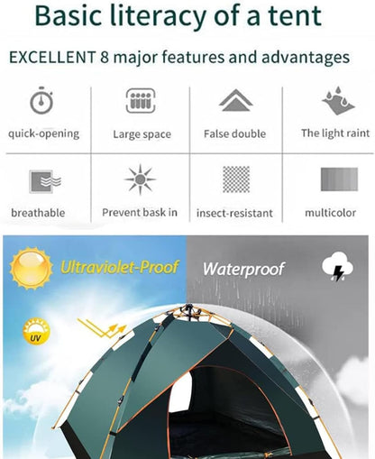 Camping Tent 3-4 Persons,  Pop up Tents Removable Instant Tent 2 Door Breathable Waterproof UV Protection, Family Dome Tent for Family Outdoor Sports Travel Picnic with Carrying Bag