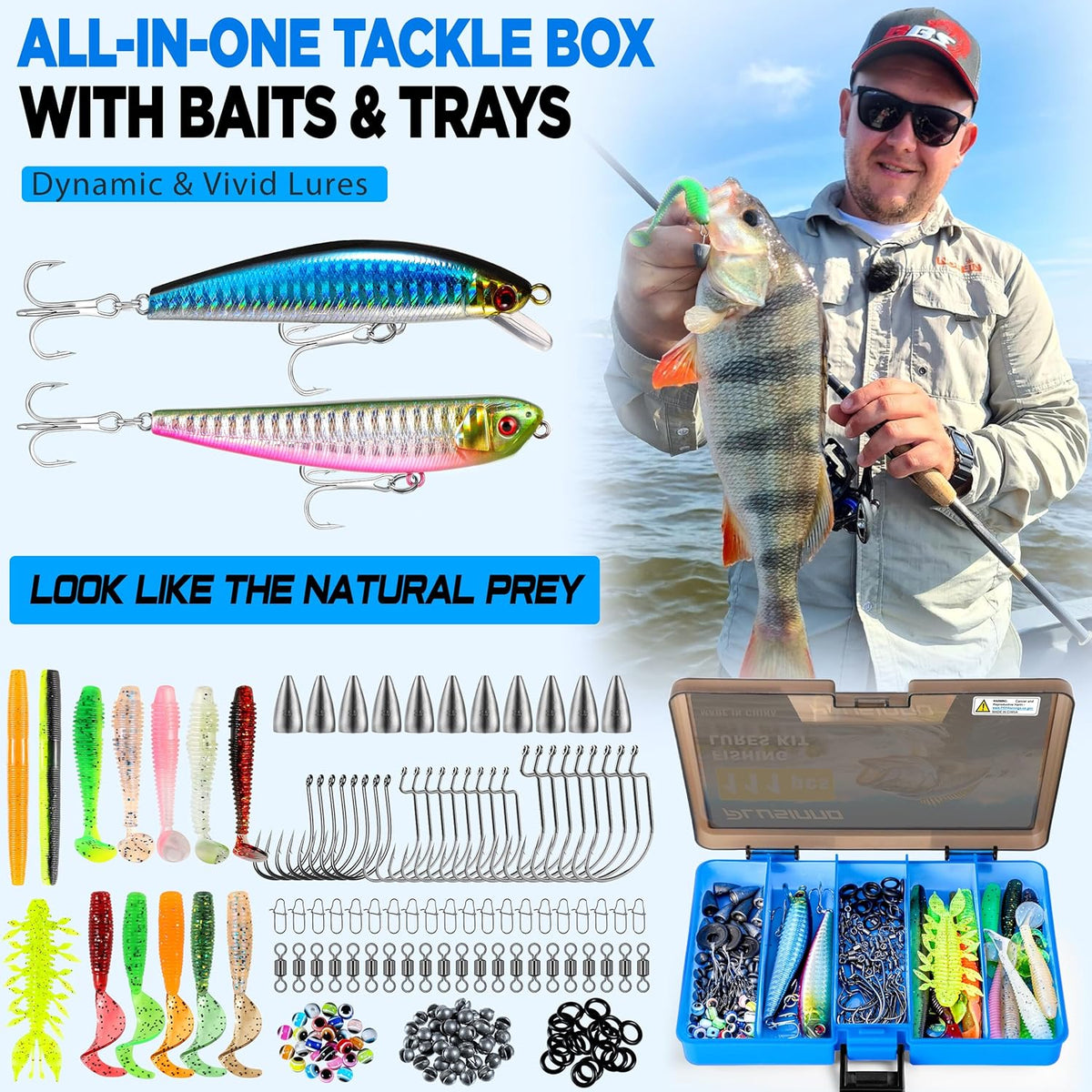 Fishing Gear,Full Fishing Kit Include Fishing Rod and Reel Combo, Tackle Box with Fishing Lures, Fishing Accessories, Fishing Pliers,Fishing Gifts for Men with Fishing Tool Kit