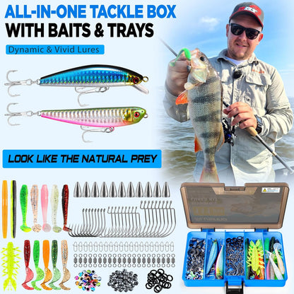 Fishing Gear,Full Fishing Kit Include Fishing Rod and Reel Combo, Tackle Box with Fishing Lures, Fishing Accessories, Fishing Pliers,Fishing Gifts for Men with Fishing Tool Kit