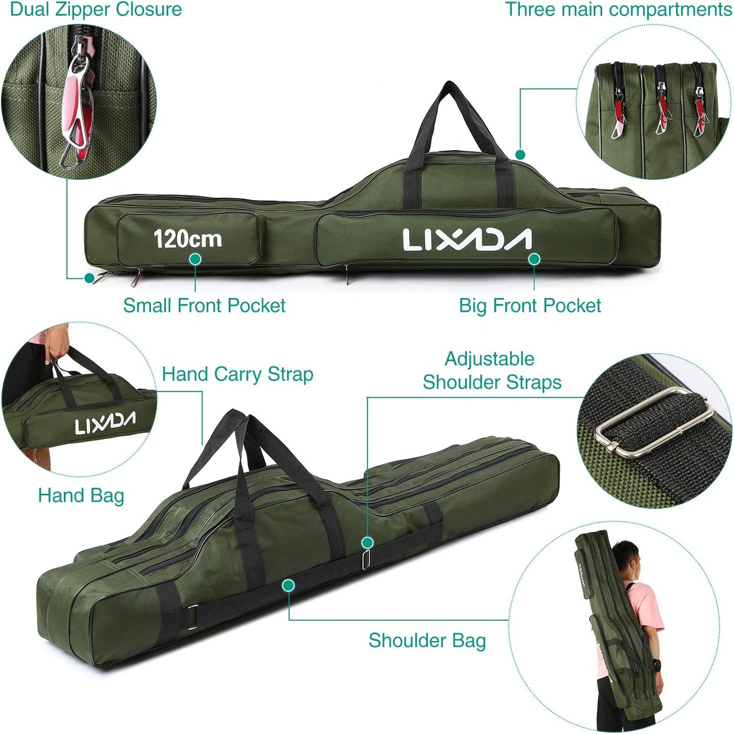 Fishing Rod Bag, 3 Layers Fishing Pole Bag Portable Folding Rod Carry Case Fishing Reel Fishing Tackle Storage Bags,Fishing Rod Carry Case, 120Cm/150Cm