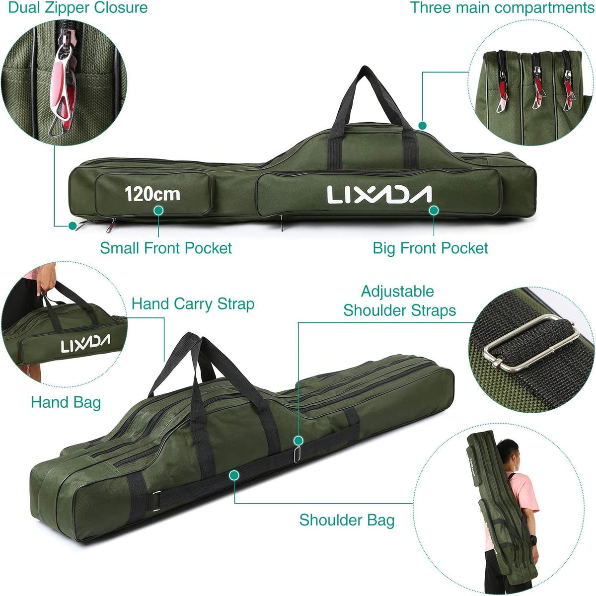 Fishing Rod Bag, 3 Layers Fishing Pole Bag Portable Folding Rod Carry Case Fishing Reel Fishing Tackle Storage Bags,Fishing Rod Carry Case, 120Cm/150Cm
