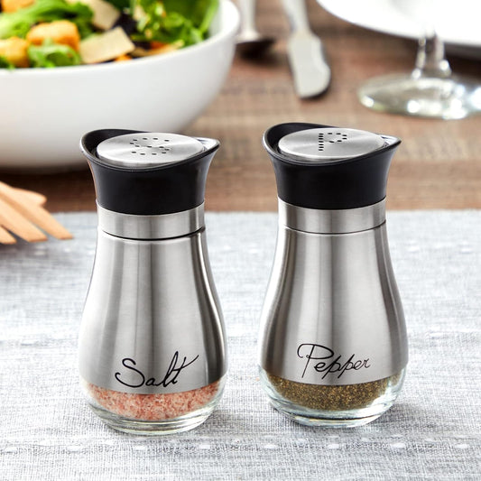 Salt and Pepper Shakers Set,4 Oz Glass Bottom Salt Pepper Shaker with Stainless Steel Lid for Kitchen Gadgets Cooking Table, RV, Camp,Bbq Refillable Design (Silver)
