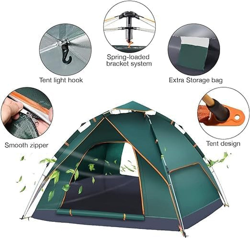Camping Tent 3-4 Persons,  Pop up Tents Removable Instant Tent 2 Door Breathable Waterproof UV Protection, Family Dome Tent for Family Outdoor Sports Travel Picnic with Carrying Bag