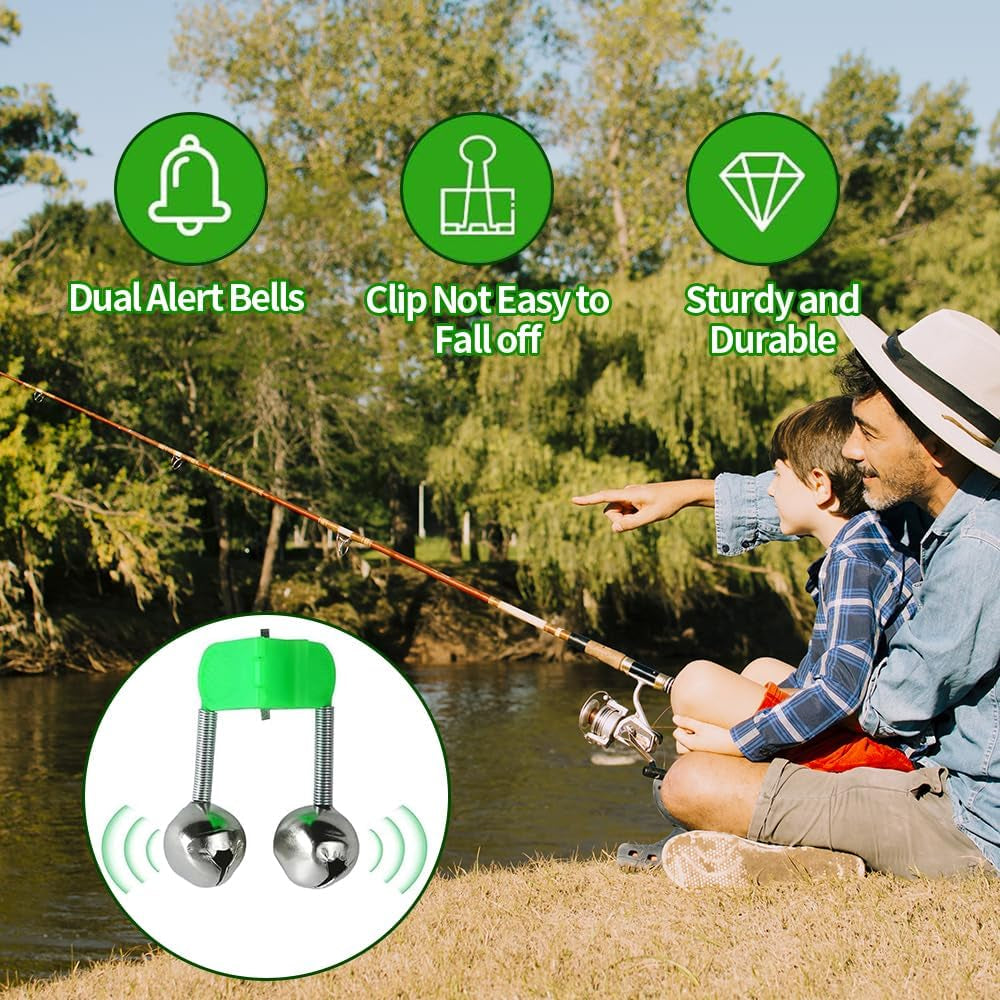50PCS Fishing Rod Bells Clip – Dual Alert Fishing Bells for Rod Tip, Clip-On Bite Alarm for Night and Ice Fishing, Loud Sound Fishing Equipment Accessories